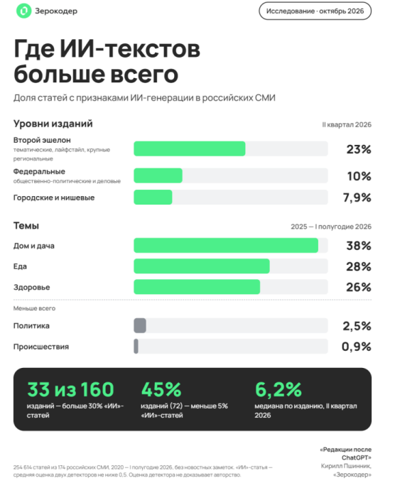 Признаки ИИ в текстах российских СМИ